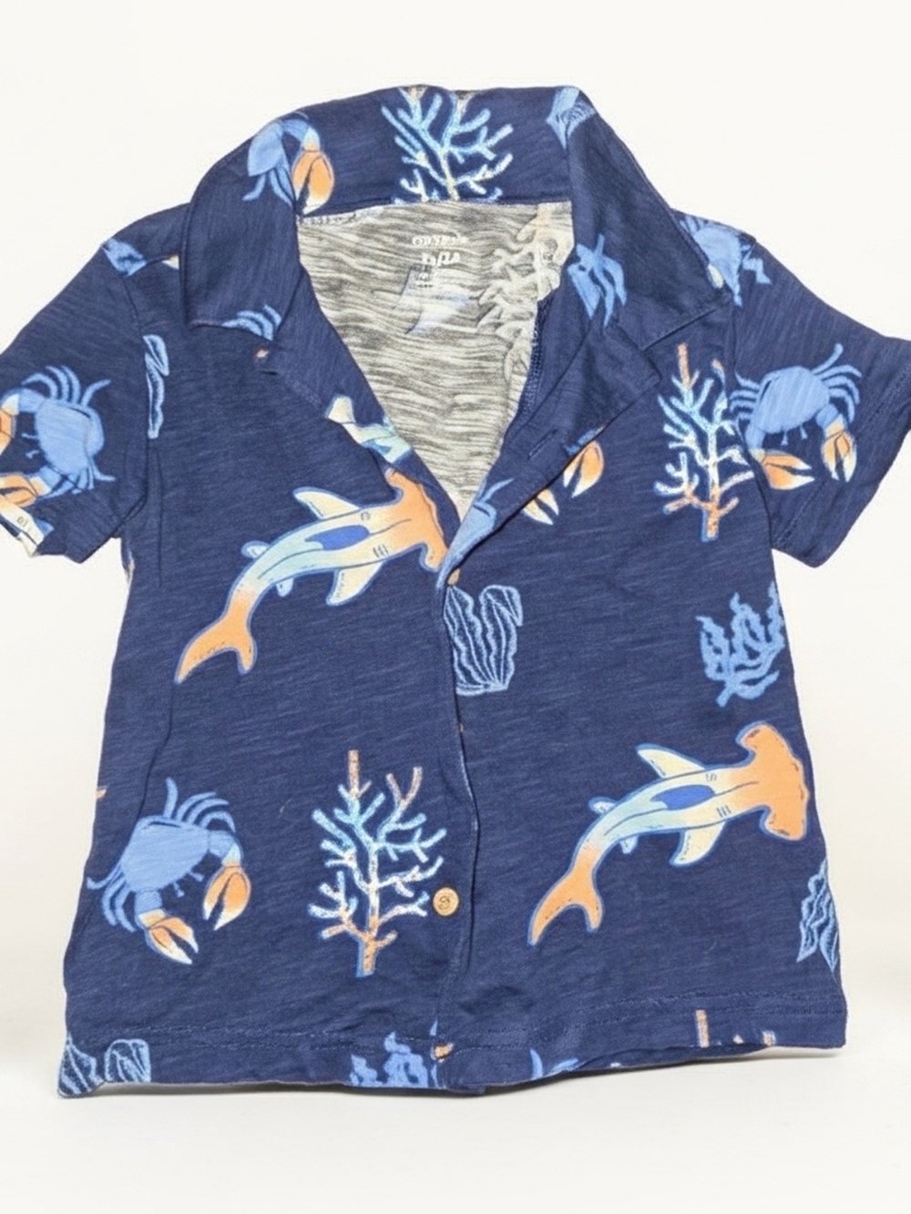 Carter's Navy Blue Short-Sleeve Button-Down with Shark & Crab Print
